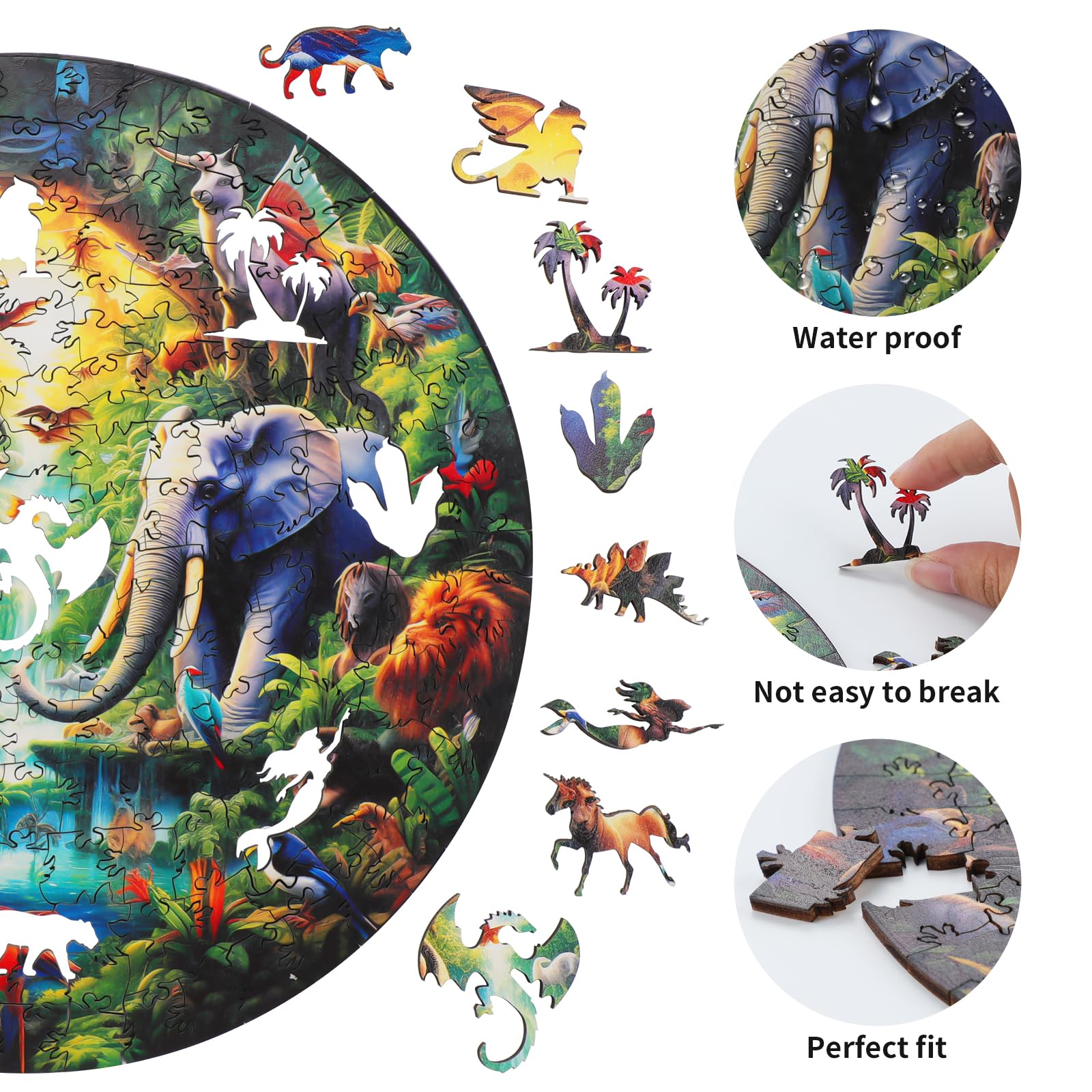 Amazon.co.jp: KAAYEE 木製ジグソーパズル ワンダフル動物 円型